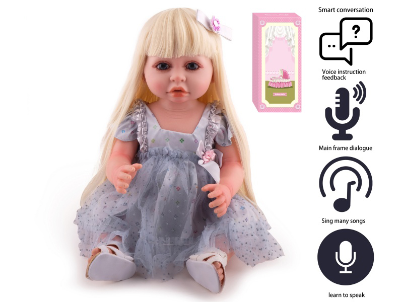 55cm Soft Plastic Reborn Doll(Wig Sheath) With Feeding-Bottle, Magnetic Pacifier, Diaper, Birth Card With Smart Conversation, Recording Functions