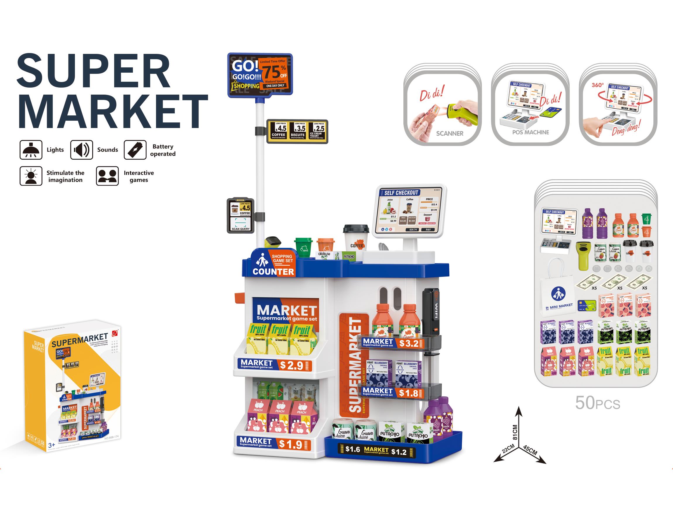 Luxury Supermarket Combo Set + Shopping Bag + Electric Scanner And Cash Register Card Reader