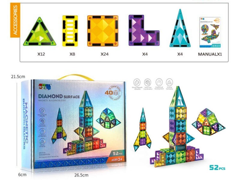 Magic Color Diamond Face Magnetic Building Blocks (52 Pieces)