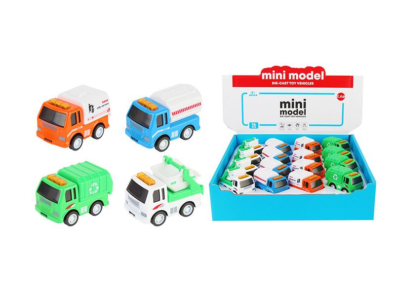Mini Pull Back Alloy Sanitation Trucks 16pcs