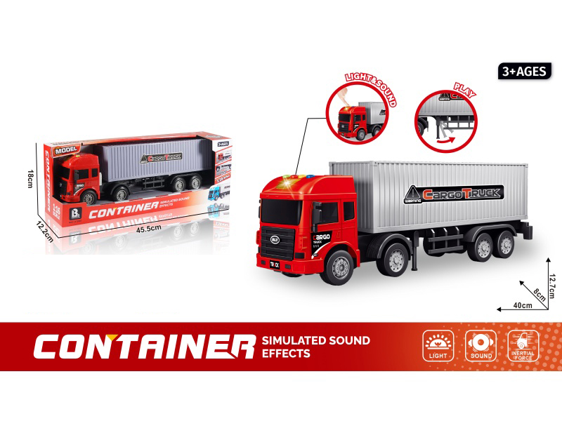 1:16 Sound And Light Inertial Container Truck - Red (Electricity Not Included :2*Aaa)