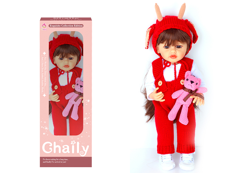 55CM Soft Glue High Simulation Baby Doll(Wig Sheath)With Diaper, Birth Card, Woollen Cap