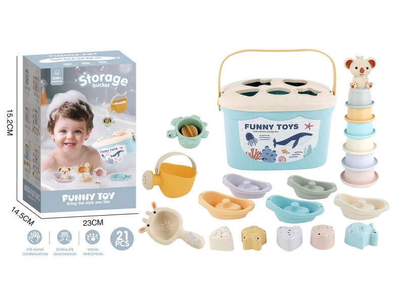 Wheat Pole Bathroom Building Block Storage Bucket Set