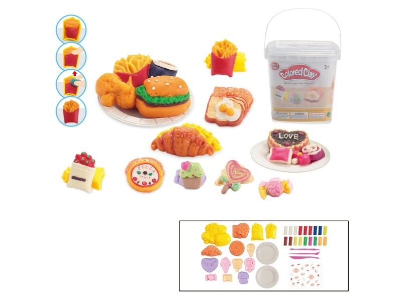 Hamburger, pizza, cake and dessert series of colored mud