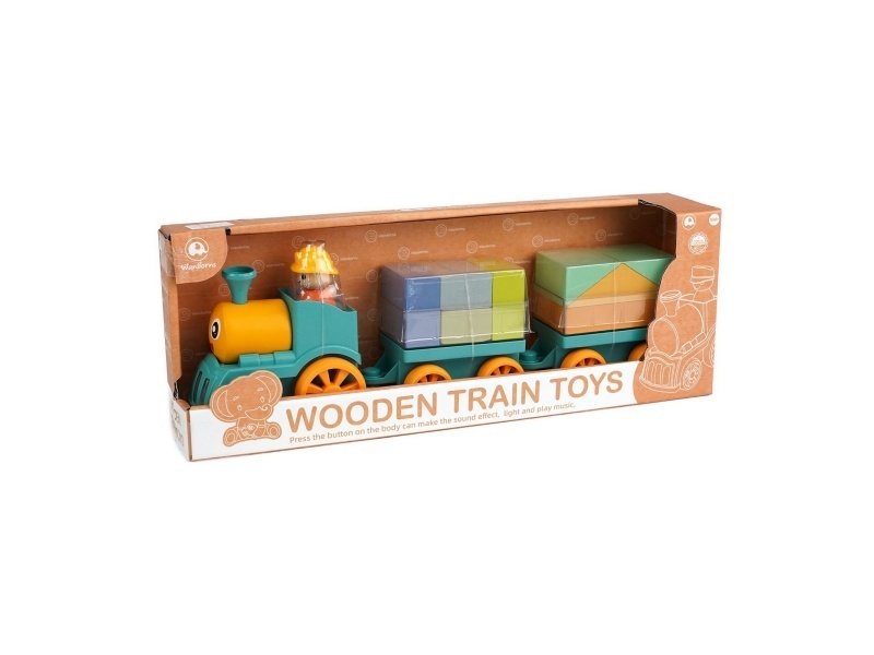 Wooden Train With Music, Lights And Electric Tow Double Bucket Building Blocks