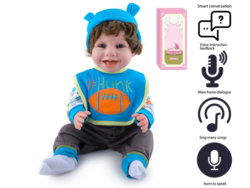 55cm Soft Plastic Reborn Doll With Feeding-Bottle, Magnetic Pacifier, Diaper, Birth Card With Smart Conversation, Recording Functions