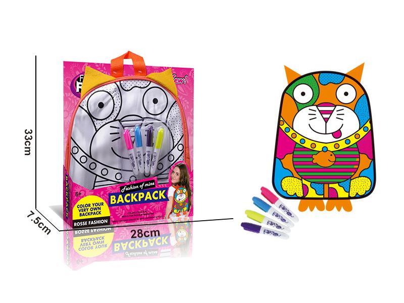 DIY Coloured Drawing Painting Backpack(4 Colour Washable Pen)-Cat