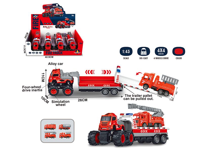 4WD Friction Alloy Rescue Trailer With Fire Engine(4PCS)