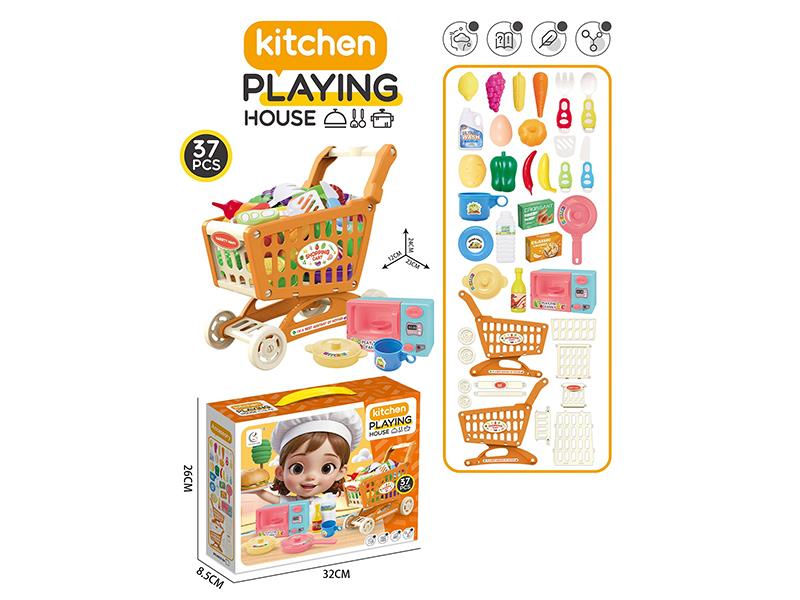 Shooping Cart Microwave Oven Kitchen Set 37pcs
