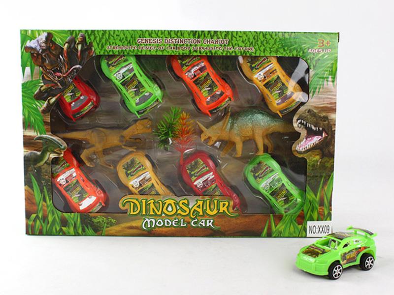 Pull Back Cars 8pcs + Dinosaur Set