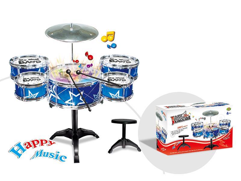 Flash Sound Control Music Jazz Drum Set 5 Drum + Chair