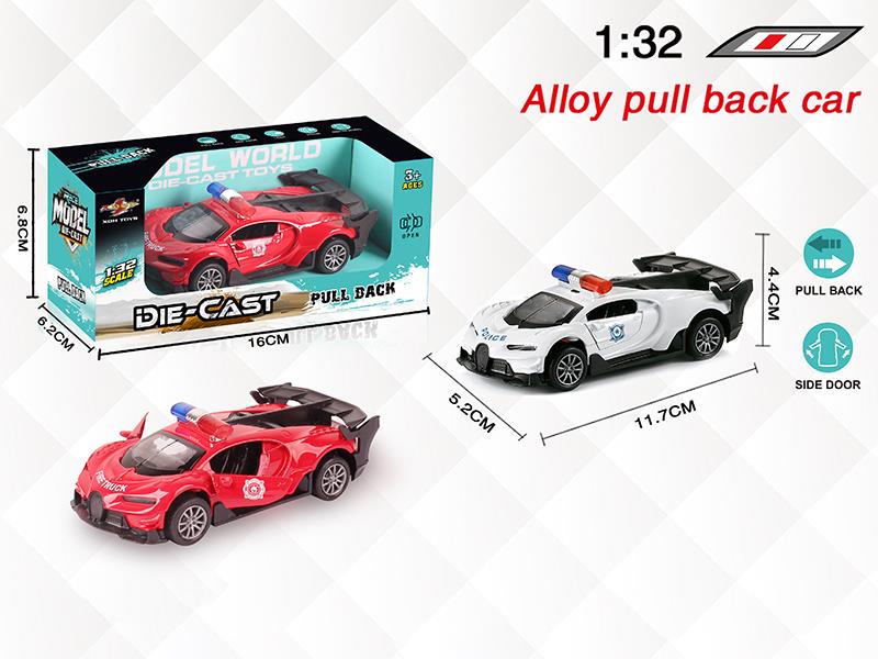 1:32 Bugatti Alloy Open Doors Pull Back Police Car