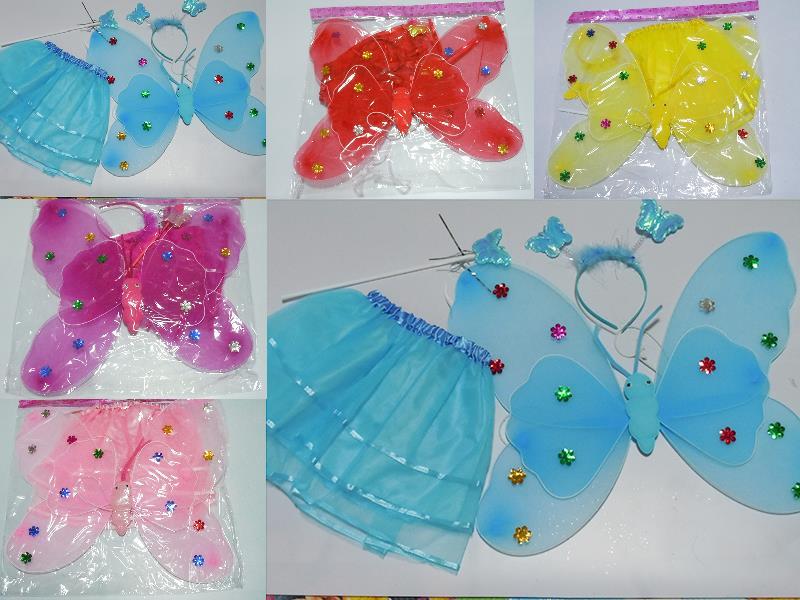 Butterfly Wing Back Ornaments, Hair Hoop, Fairy Stick, Skirt(4pcs)