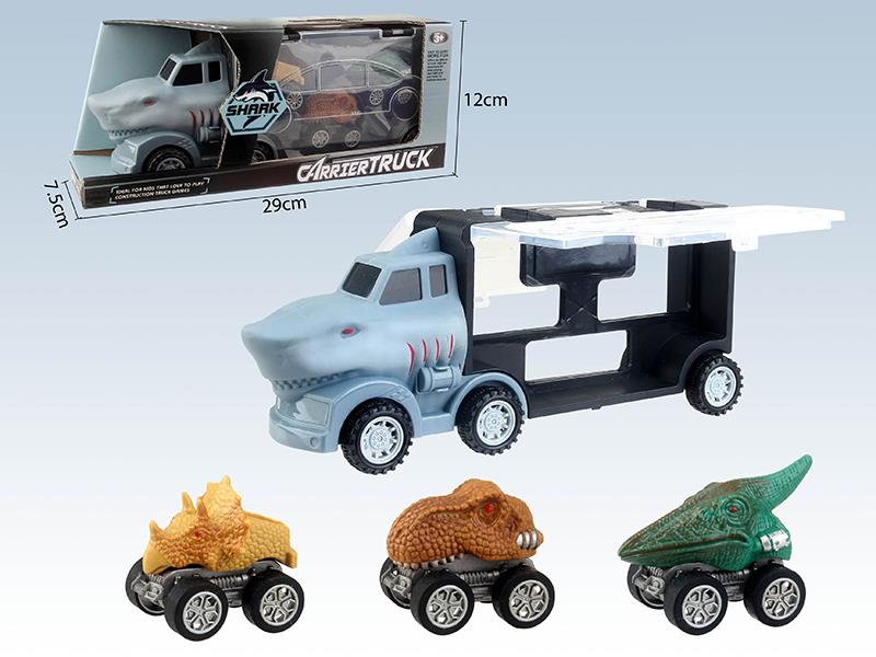 Shark Slide Storage Car + 3 Dinosaurs Pull Back Cars