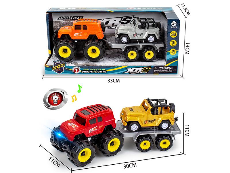 Friction Land Cruiser Off-Road Vehicle Trailer Set With Lights