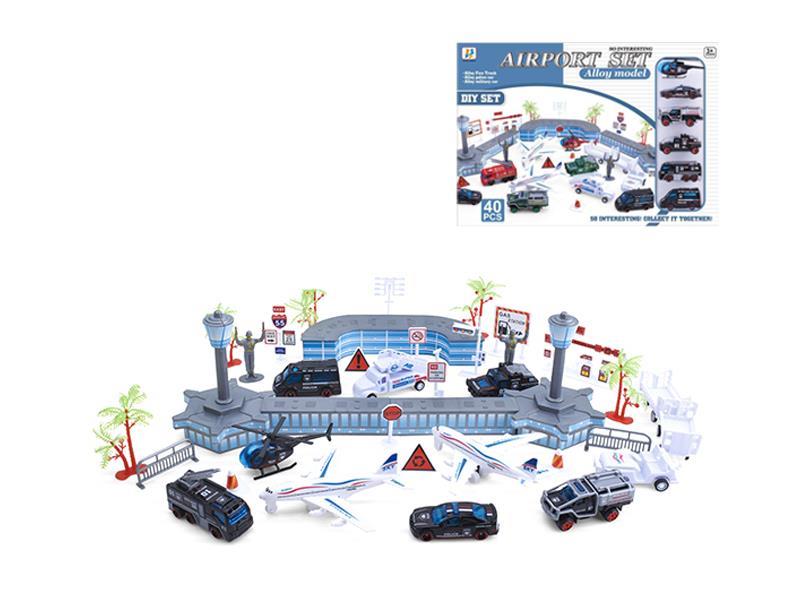 Airport Set With Alloy Fire Trucks (40Pcs)