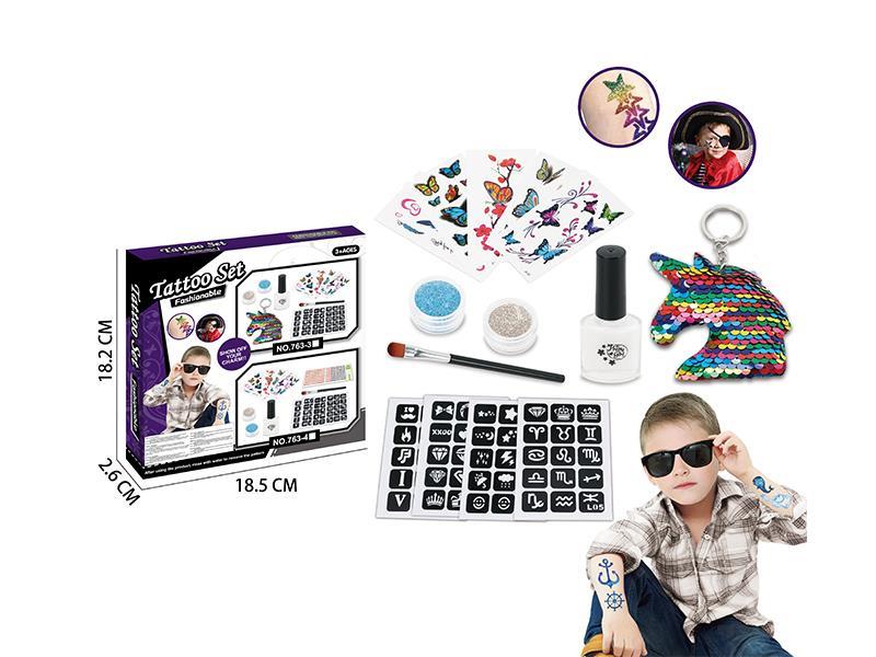 Tattoo Paste + Tattoo Mold + Glue + Pony Pearl Key Chain + Glittering Powder