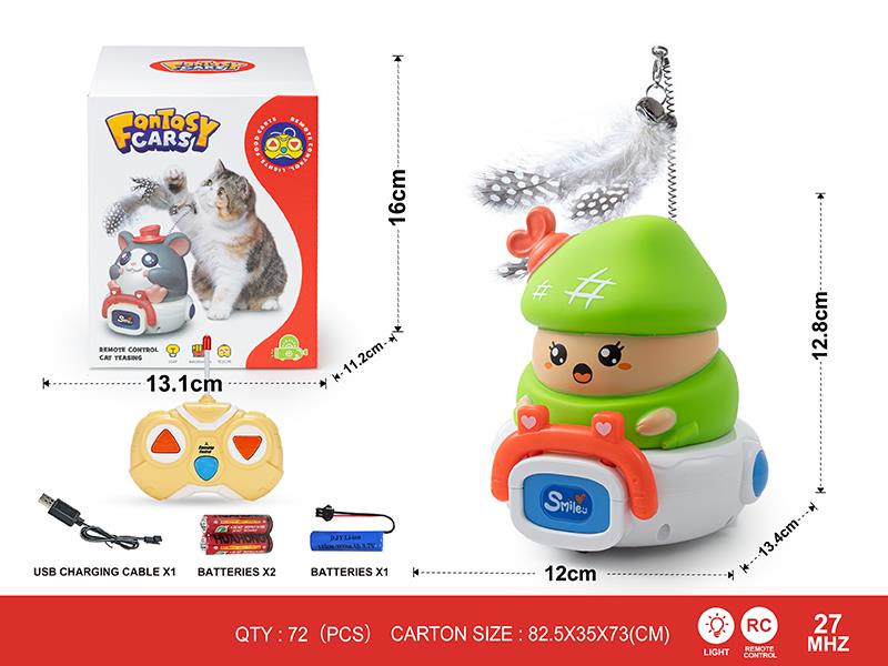 27Mhz 2-Channel Remote Control Cat Teasing Vinyl Mushroom Car(With Lights)Including Batteries