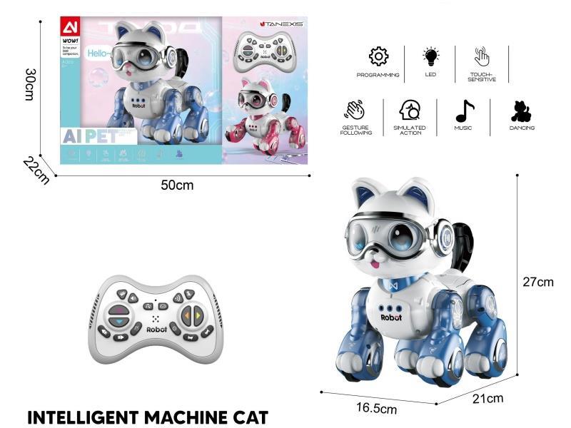 The Intelligent Voice-Controlled Robot Cat With Gesture Sensing And Touch Sensing In Blue