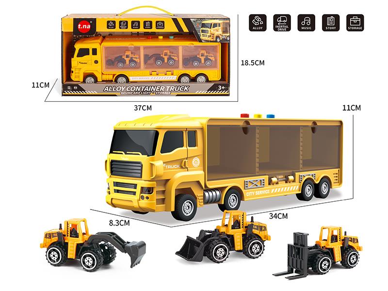 Slide Storage Container Truck With Sound And Light + 3 Slide Alloy Engineering Trucks