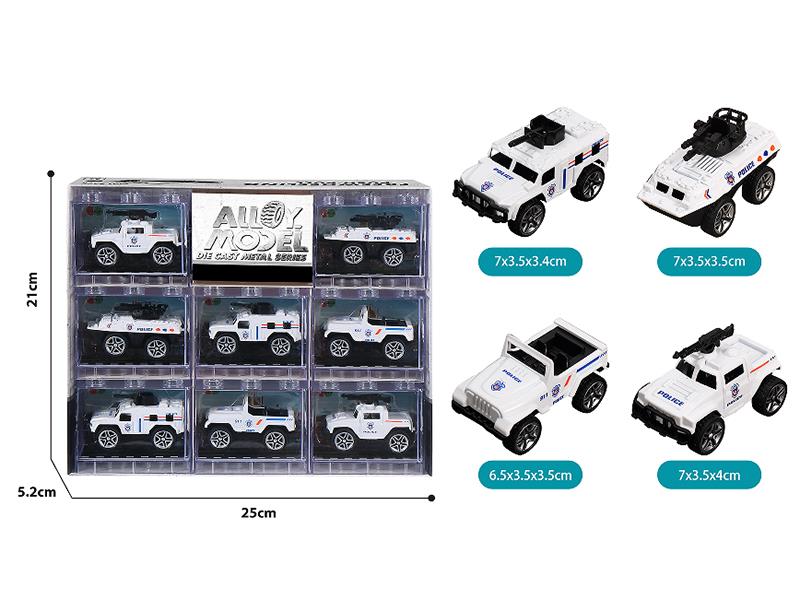 Pull Back Alloy White SWAT Cars 8pcs