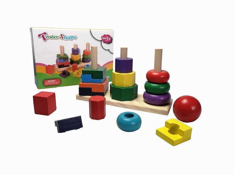 Wooden Rainbow Tower-Shaped Block Building Blocks