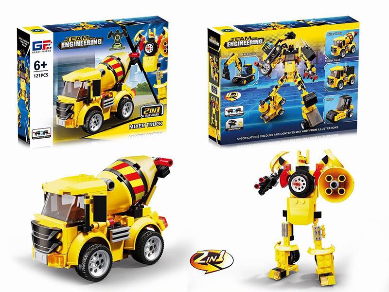 2 In 1 Transforms Building Blocks Double Pull Back Mixer Truck 121PCS