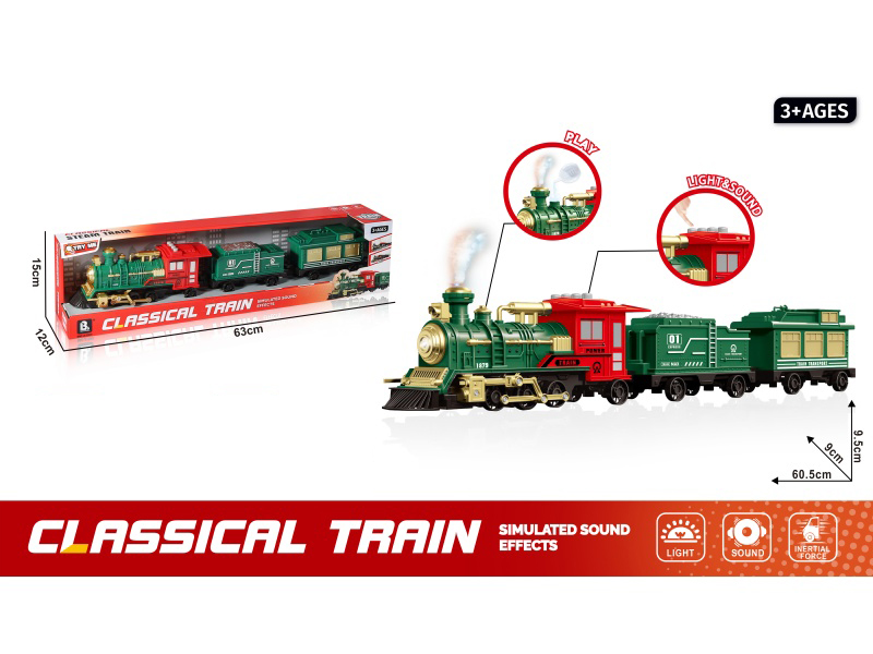 Sound And Light Inertial Steam Train 3 Carriages - Green (Electricity Not Included: 4*Aa)