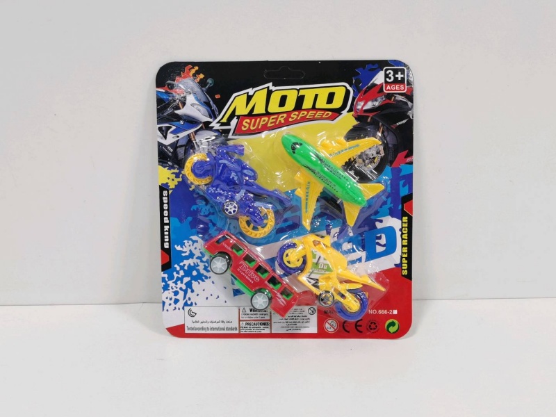 Sliding Solid-Color Passenger Aircraft, Bus And Motorcycle (4 Pieces)