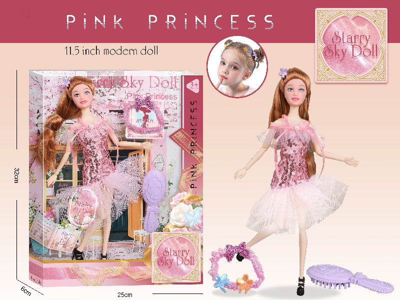 11.5-Inch 11-Joint Pink Diamond Princess - With 1 Large Hair Tie Band *1 Plastic Comb *2 Hair Clips