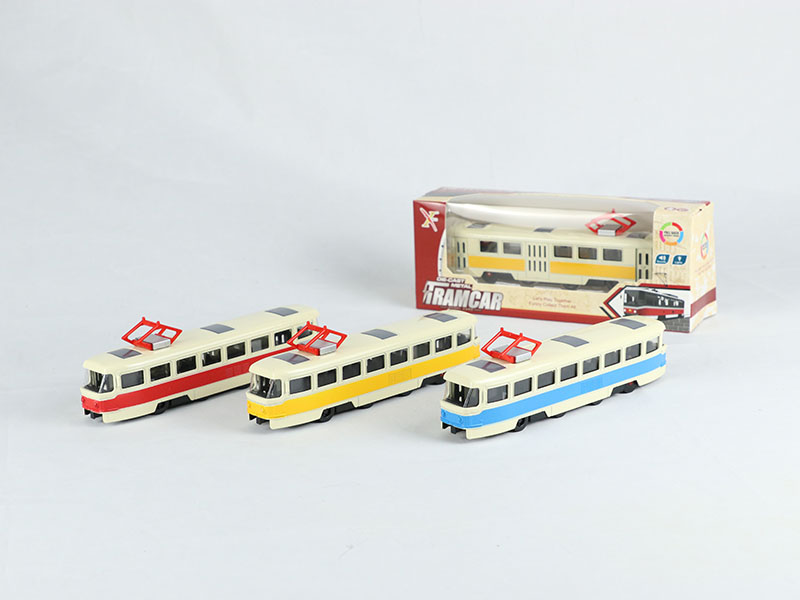 1:90 Pull Back Alloy Tram Car With Sound And Lights, 3 Doors Can Open
