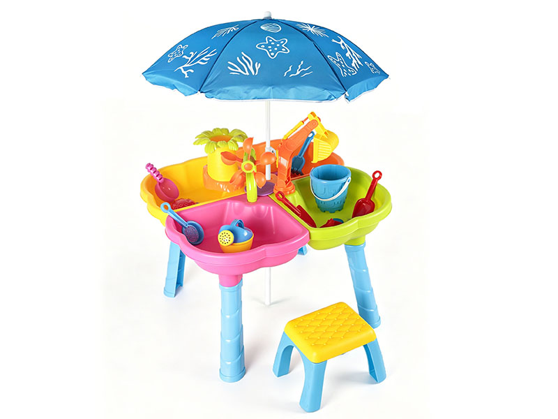 Four Color Beach Table Set With Beach Umbrella, Chair
