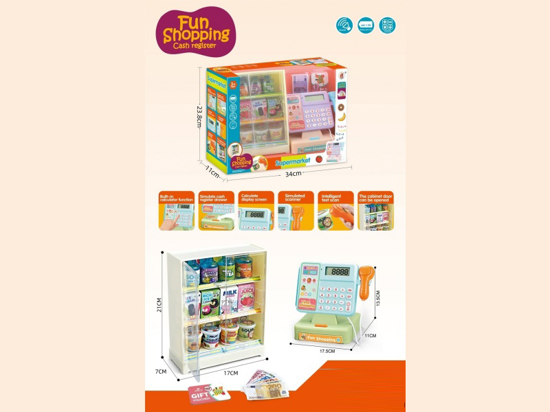 (New Packaging) Cash Register With Refrigeration Cabinet + Food (Cash Register With Calculation And Sound Functions)