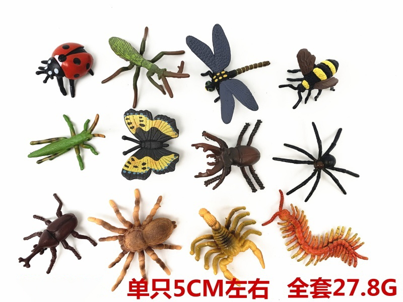 12-Insect Set [Ladybug, Black Spider, Butterfly, Bee, Dragonfly, Paulownia, Mantis, Locust, Rhinoceros Beetle, Spider, Scorpion, Centipede]