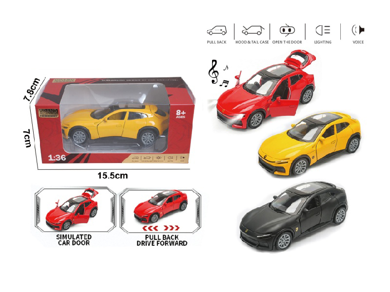1:36 Ferrari Alloy Car Model With Light And Music In A Three-Color Mixed Outfit
