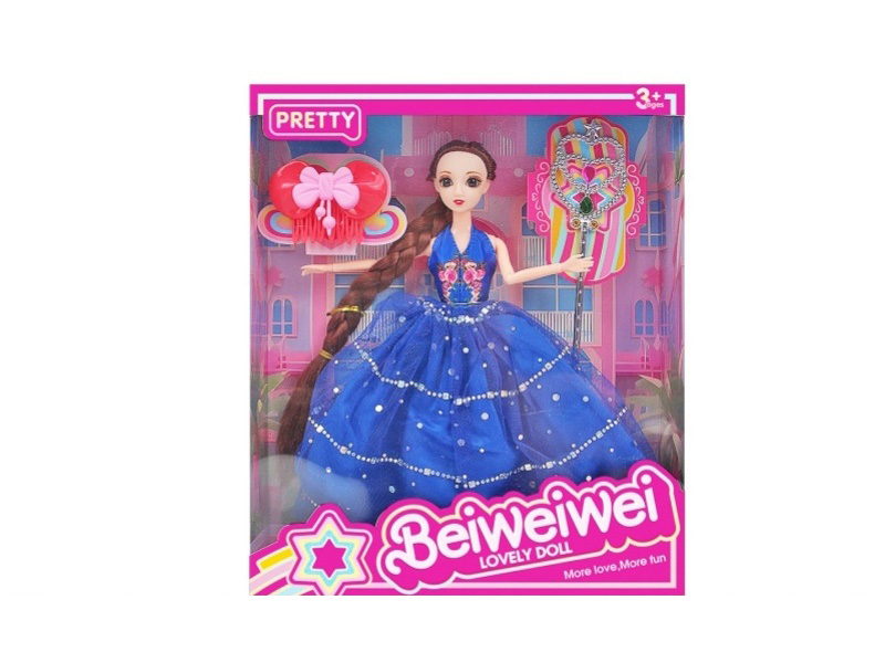 11.5-Inch, 11-Joint, 28 Cm 3D Eye Long Braid Doll With Comb And Fairy Wand Mixed In Multiple Styles