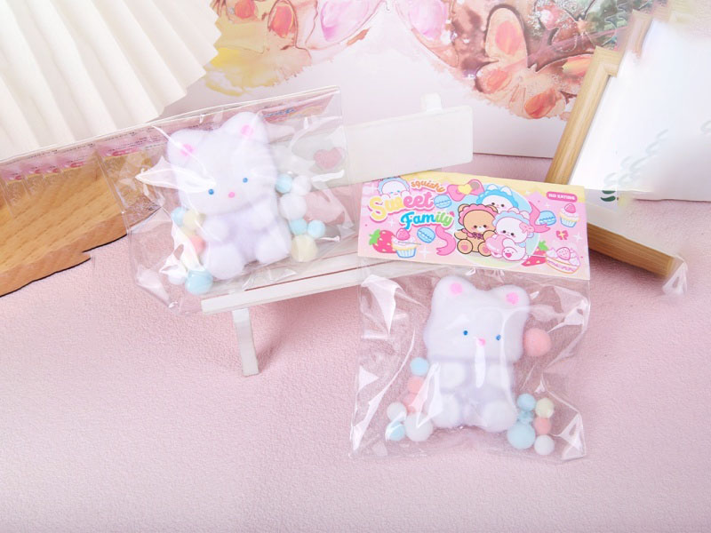Jelly Kneading Fun White Painted Little Cat Flocking Powder + Pom-Pilling + Cardstock