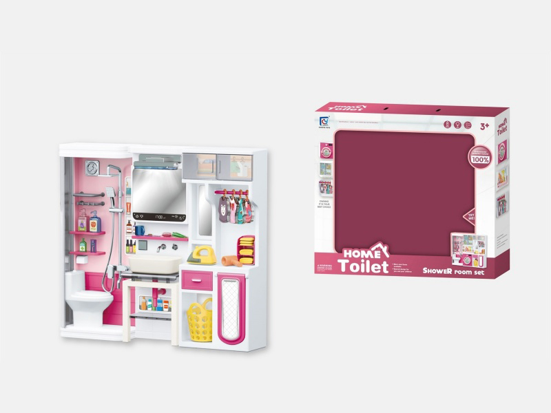 Pink Bathroom House Play Toys - Shower Room + Wardrobe + Ironing Board