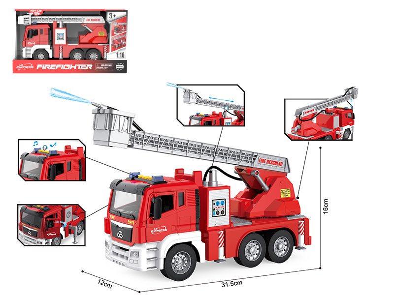 1:10 Friction Fire Engine(Open Door, Sound, Light, Sprays Water)