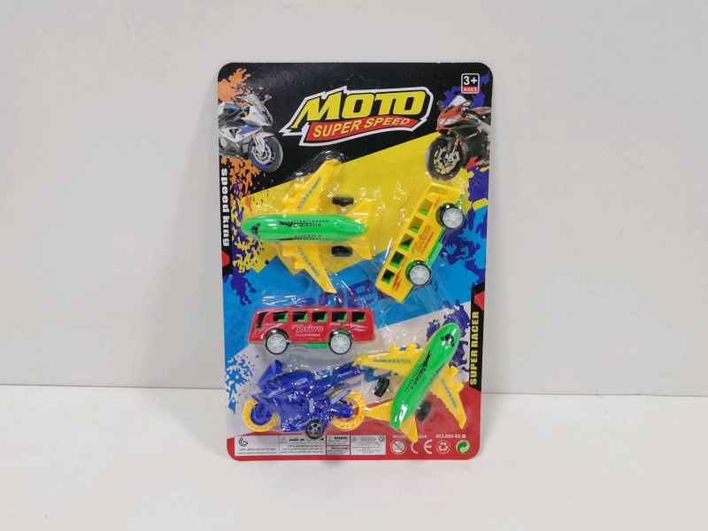Sliding Solid-Color Bus Passenger Plane Motorcycle (5 Pieces)