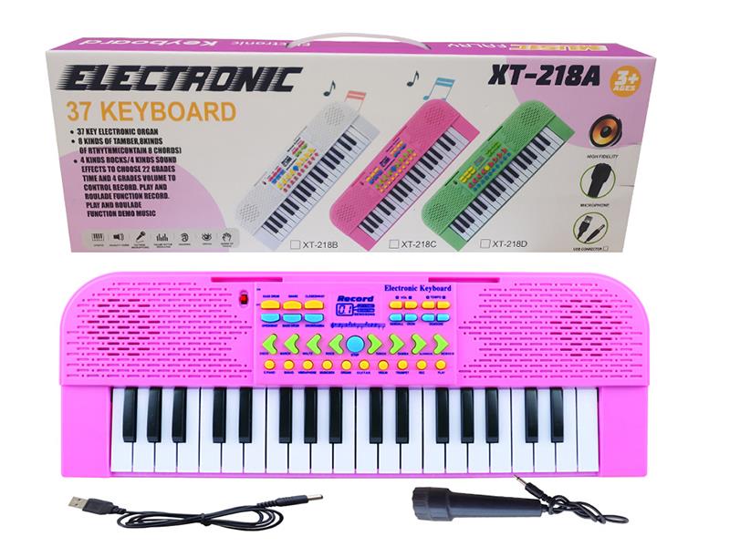 37 Keys Single Speaker Electronic Organ(Pink, With USB, Microphone)