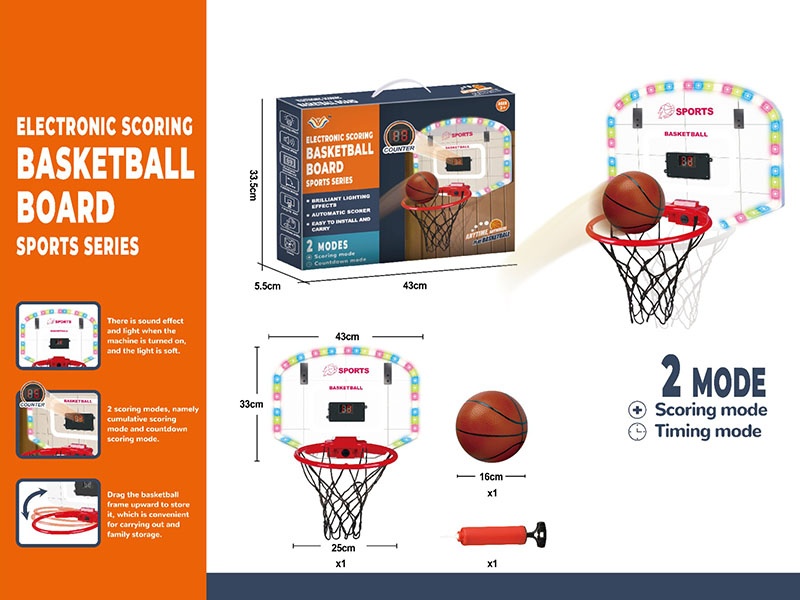 Electronic Scoring Basketball Board With Lights(Plastic Hoop)