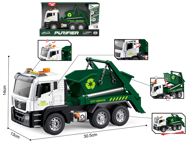 1:10 Friction Garbage Truck(Open Door, Sound, Light, Pump)