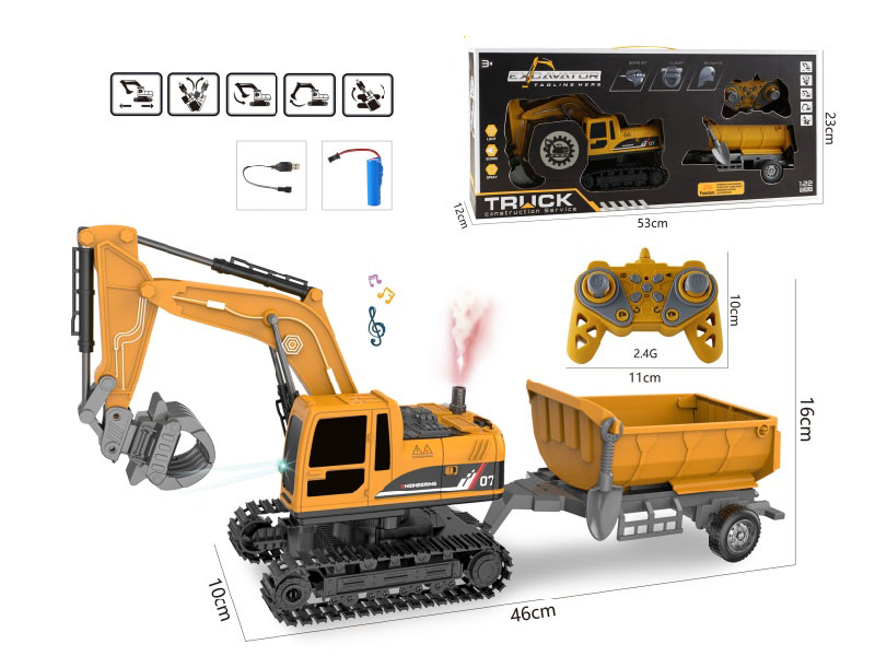 1:22 11CH R/C Engineering Truck With Lights And Music, Spray + Tipping Trailer
