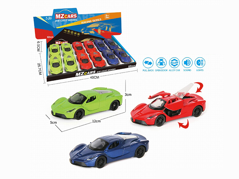 1:36 Pull Back Alloy Sports Car(3 Doors Can Open)(With Sound And Lights) 12pcs