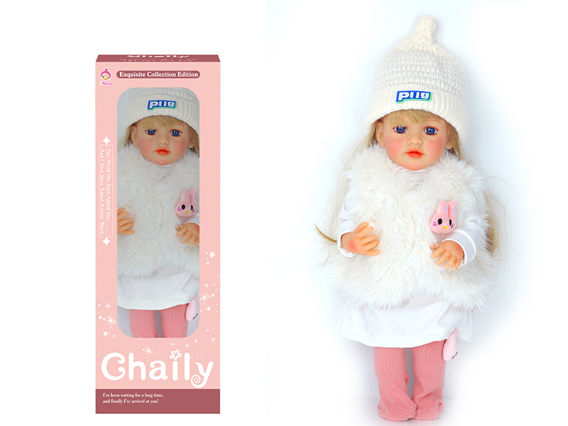 55CM Soft Glue High Simulation Baby Doll(Wig Sheath)With Diaper, Birth Card, Woollen Cap