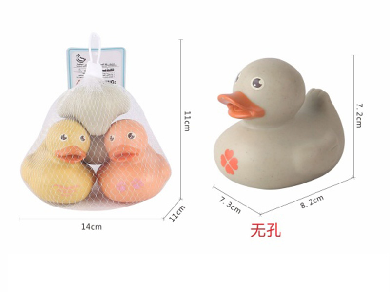 Straw Material Soft Plastic Ducks Bath Toys 3pcs