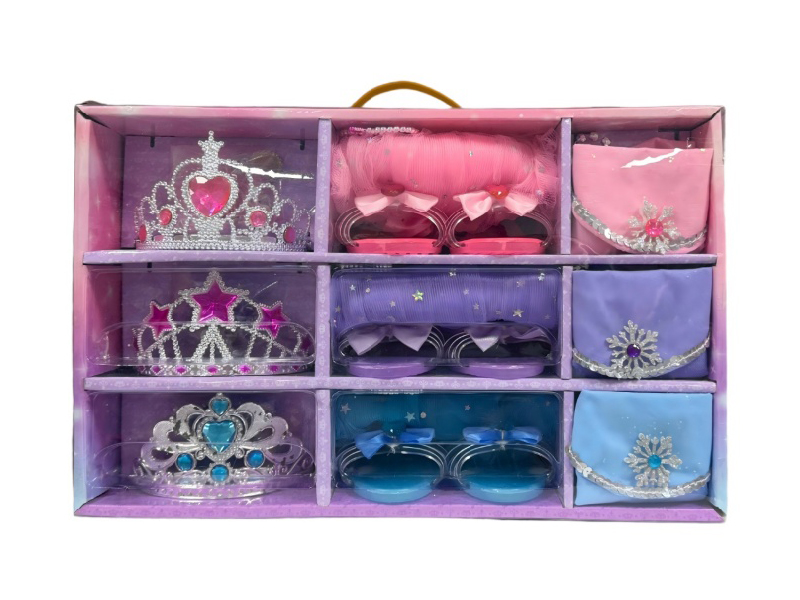 Ice And Snow-Themed Nine-Grid Princess Dress, Role-Playing, Pink, Blue And Purple Crown, Star And Moon Fairy Dress, High Heels, Magic Wand, Multi-Piece Gift Box Set