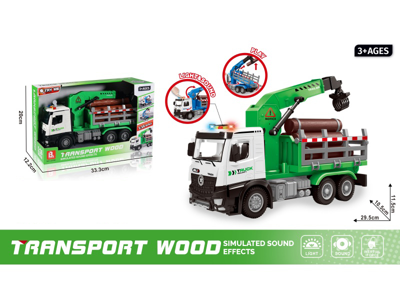 1:16 Sound And Light Inertial Door-Opening Wooden Transport Cart - Green (Package 3*Ag13)