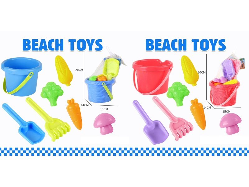 Beach Bucket Sand Spade Tools Fruit And Vegetable Mold Set Of 7